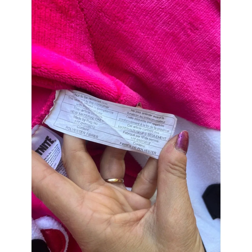 Fortnite Cuddle Team Leader Pink Bear Costume Hooded Bodysuit Youth Large 10-12